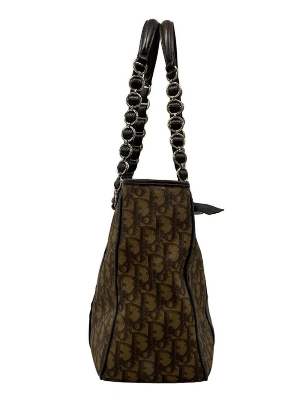 DIOR/ChristianDior Romantic/Trotter Dark Brown Brown Leather Tote Bag - Picture 2 of 16